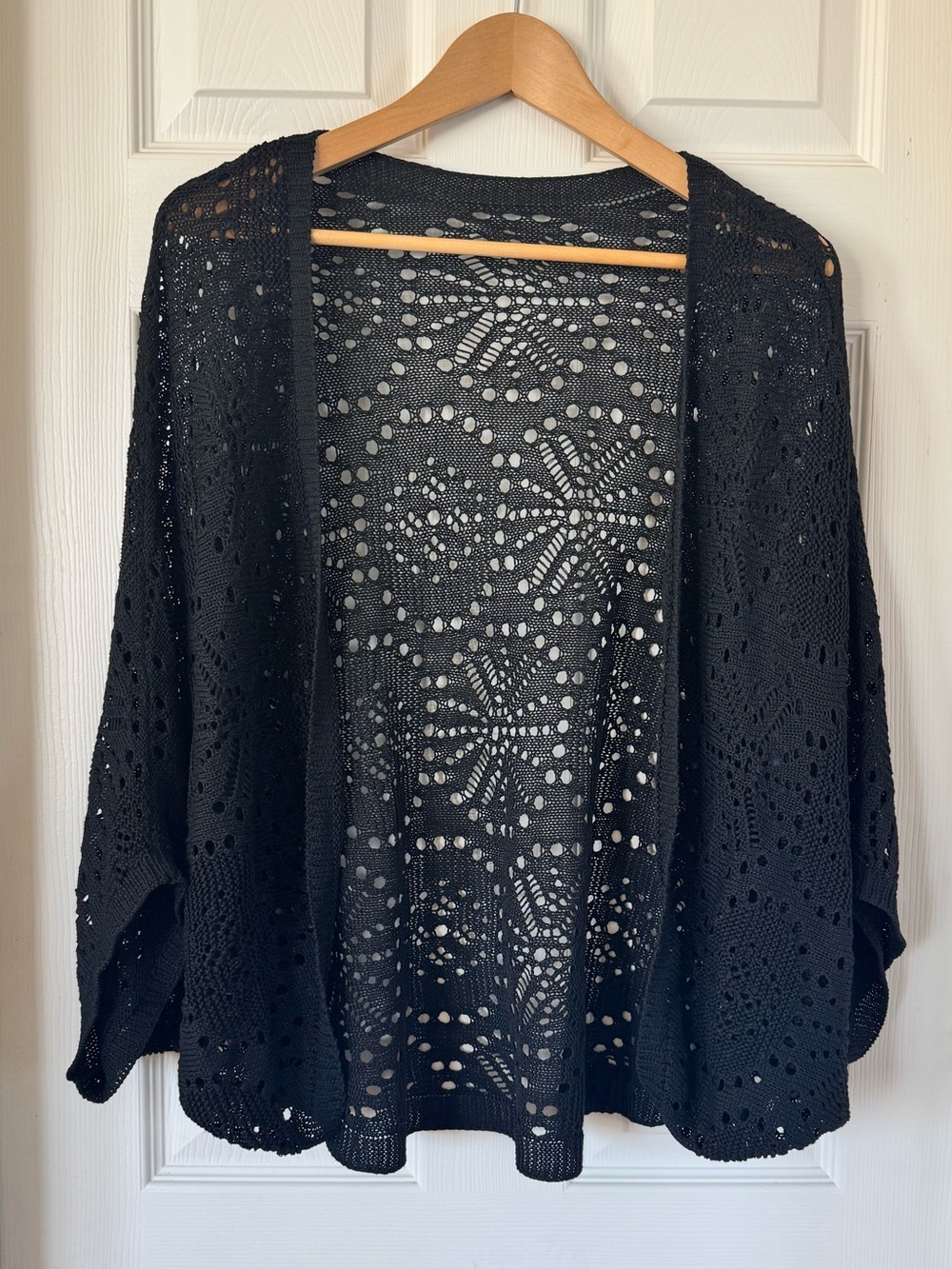 Black Crochet Open Knit Batwing Cardigan Kimono Boho